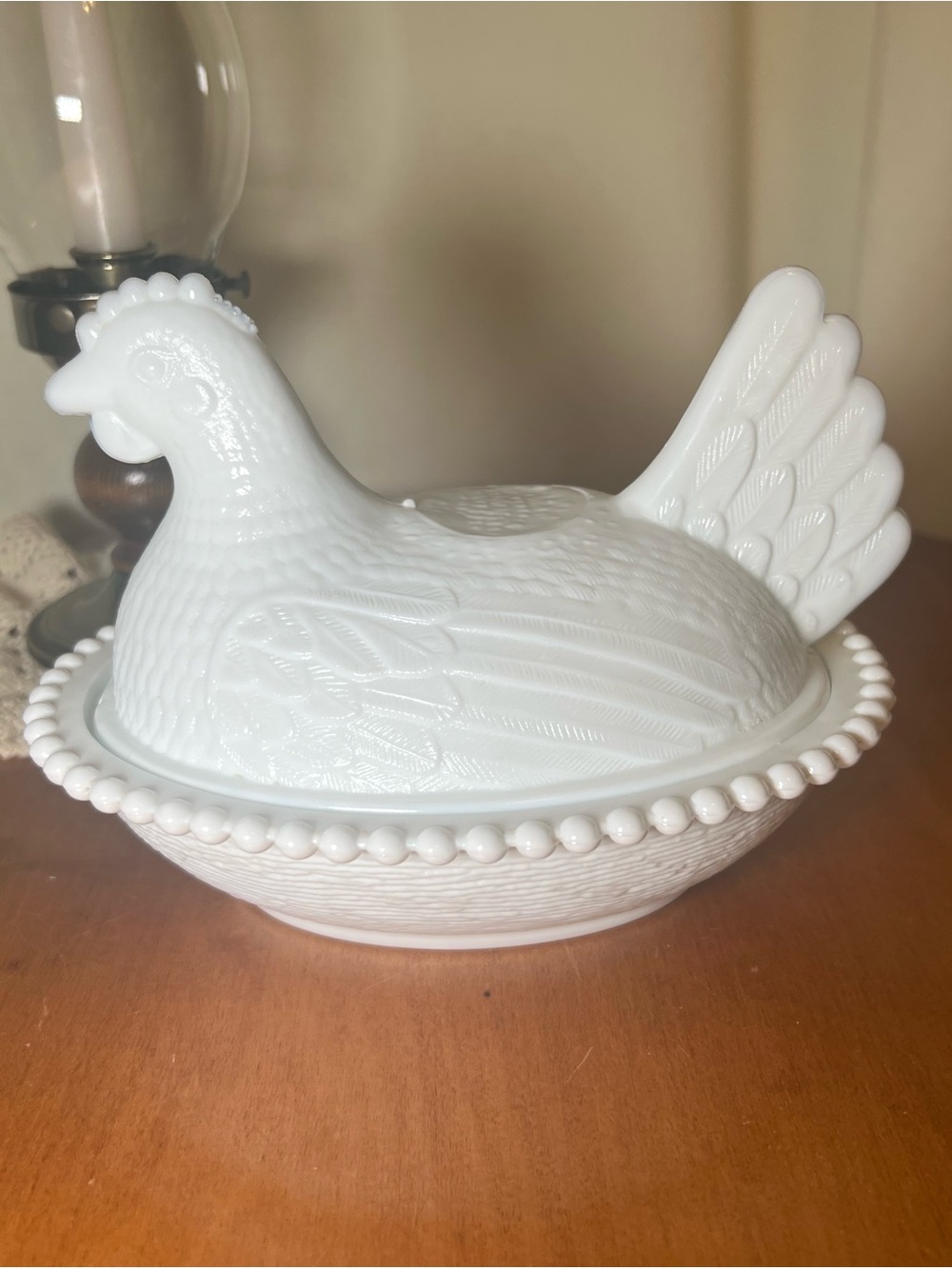 Vintage White Indiana Glass Hen on Nest Covered Dish - HON